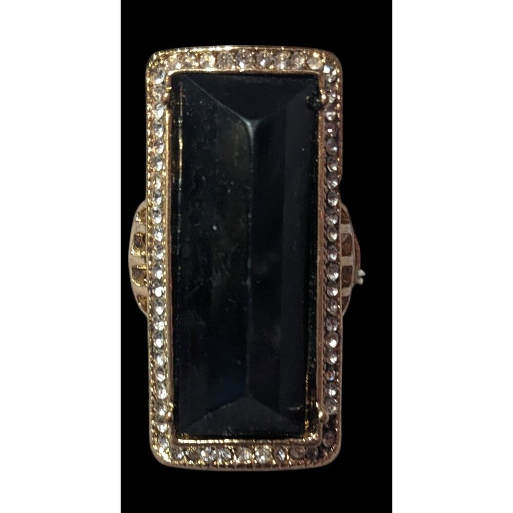 Art Deco Style Glam Black And Gold Stretch Statement Ring Size 6 3/4